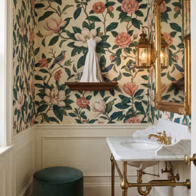 Wedding gown sculpture in a powder room