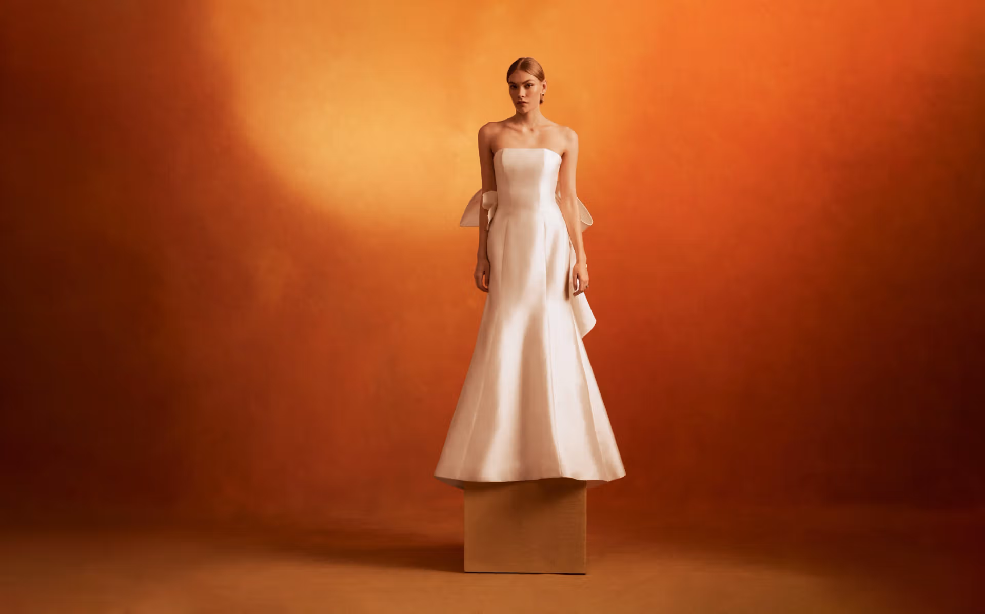 A wedding dress photographed in the studio